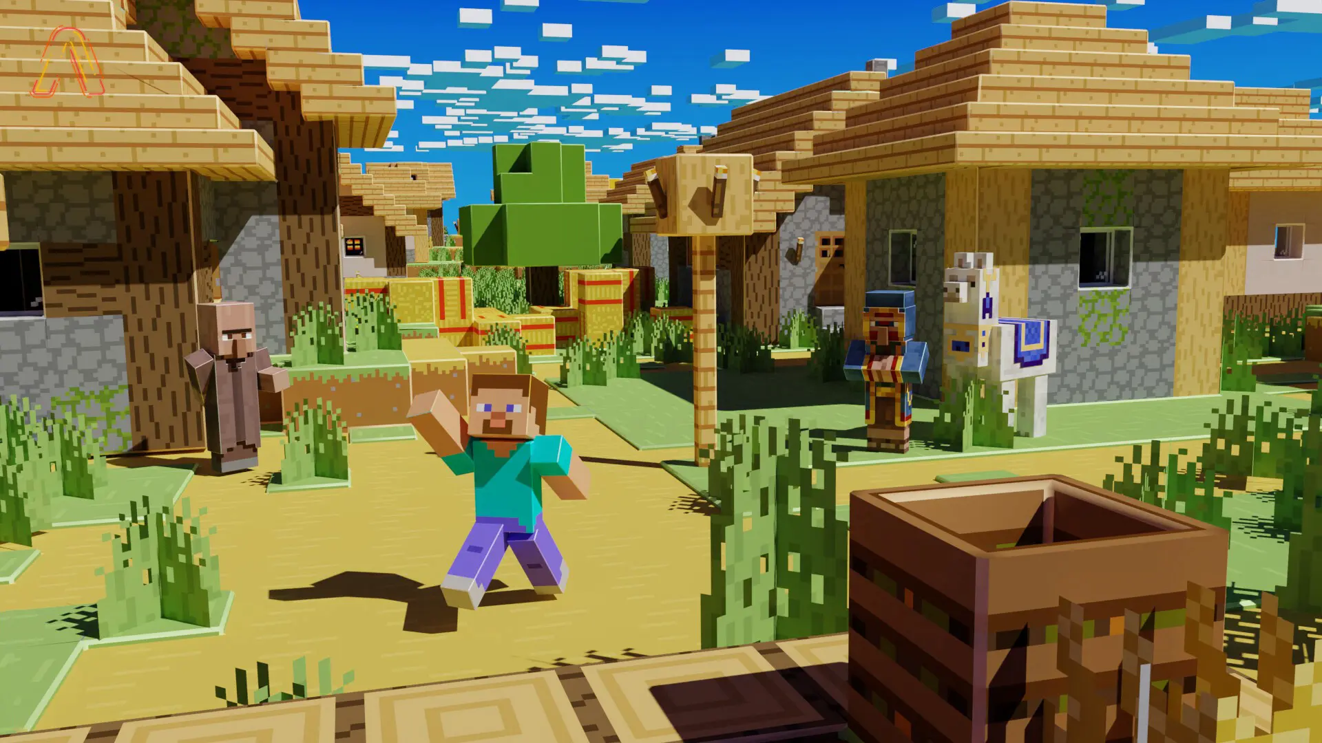 A Java Edition player and a Bedrock Edition player in the same Minecraft world